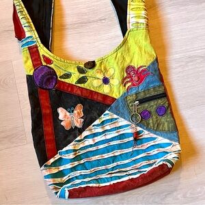 Rising International Boho Hippy Vibrant Patchwork Crossbody Bag 14x13x4